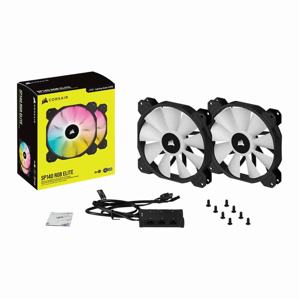 (image for) Corsair iCUE SP140 RGB ELITE Dual 140mm PWM Fan Twin Pack with Lighting Node CORE Black